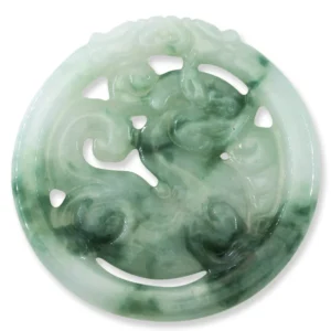 GREEN JADEITE JADE LOOSE CARVED DRAGON MEDALLION UPC #394674